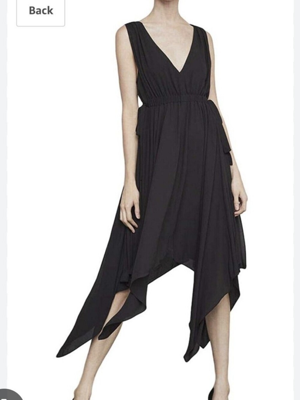 BCBGMaxAzria Black Asymmetrical V-Neck Handkerchief Dress
